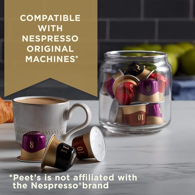 Peet's Coffee, Dark Roast Espresso Capsules, Compatible with Nespresso Original Machine - Nerissimo Intensity 11, 50 Count (5 Boxes of 10 Espresso Capsules)