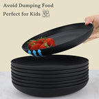Wrova Wheat Straw Plates - 8 Inch Unbreakable Dinner Plates Set of 8 - Dishwasher & Microwave Safe Plastic Plates Reusable - Lightweight Plates for kitchen,R.V (pure black)