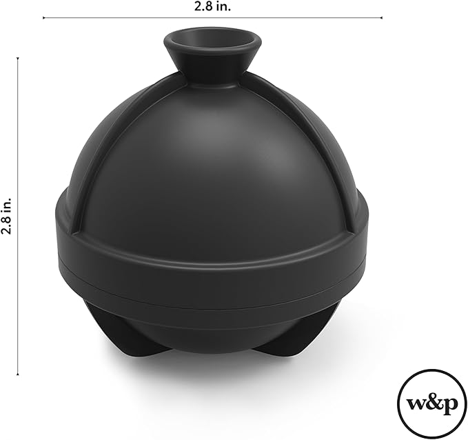 W&P Peak Silicone Single Sphere Ice Mold w/ Cover | Charcoal | Easy to Remove | Round Cocktail Whiskey Drink Ice Maker | Food Grade Premium Silicone | Dishwasher Safe, BPA Free