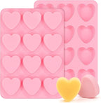 2 Inch Heart Shaped Silicone Molds for Chocolate, Candy, Gummy, Soap (Set of 2, Pink)