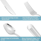 DEACORY Silverware Set Flatware Set Cutlery Set Stainless Steel Hexagon Handle Silver Mirror Finished 20 Pieces Service for 4