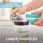 Kitchen Genie Heavy Duty Stainless Steel Manual Can Opener, Strong Blade for Smooth Edge Cuts, Open Cans Easily, Slip-Resistant Ergonomic Handle, Easy Turn Knob, Bottle Openers Included, Teal