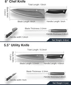 10C Pro Kitchen Knife Set 2pc,8" Chef Knife & 5.5" Utility Knife,VG10 High Carbon Stainless Steel,6-Star Sharp Standard,G10 Black Handle,Love's Gift Box