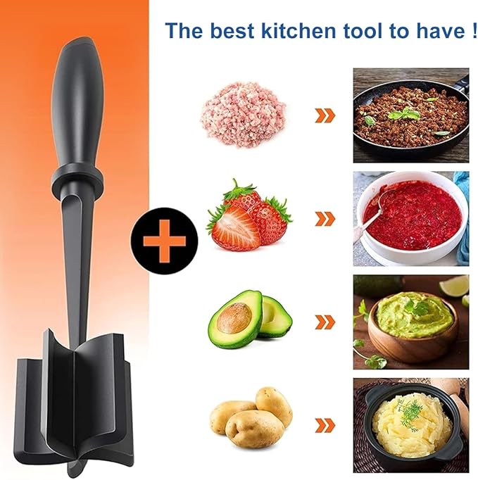 6Pcs Meat Masher, Nylon Nonstick Ground Beef Chopper with 5 Curved Blades & Ergonomic Non-Slip Handle, Heat-Resistant Potato Masher for Kitchen