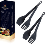 MSY BIGSUNNY Appetizer Tongs - Stainless Steel Kitchen Locking Food Tongs, Buffet Serving Tongs Set of 2(Black, 9 inch)