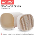 Universal Knife Block Holder for Kitchen, WELLSTAR Knife Stand without Knives, Safe Space Saver Large Volume Stable Knife Storage with Scissors Slot, Detachable for Easy Cleaning – Off-White