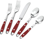 Retro 20-Piece Silverware Set, 304 Riveted Stainless Steel Flatware Set, Vintage Cutlerywith Red Bakelite Handle, Dishwasher Safe| Service for 4