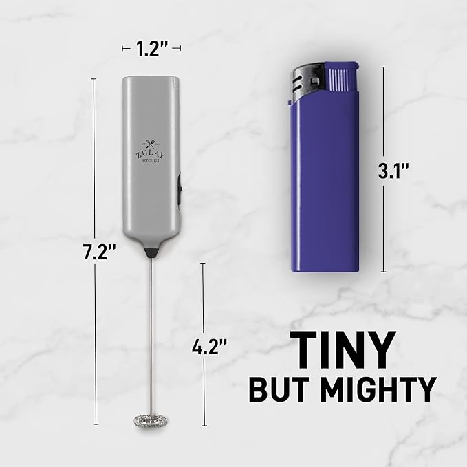 Powerful Milk Frother Wand - Mini & Mighty Handheld Drink Mixer - Portable Coffee Frother For Latte, Cappuccino, Matcha, Hot Chocolate, Creamer - Silver Black