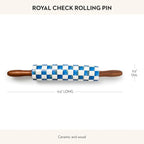 MACKENZIE-CHILDS Rolling Pin, Decorative Roller Pin for Baking, Cute Baking Supplies, Blue-and-White Royal Check