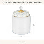 MACKENZIE-CHILDS Sterling Check Kitchen Canister, Decorative Gray-and-White Glass Storage Jar with Lid, Large