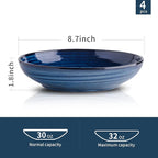 HASENSE Ceramic Pasta Bowls Set of 4, 32 Ounce Salad Serving Bowls for Kitchen, 8.7 inch Large Shallow Bowls for Pasta Salad Dinner Soup, Microwave Dishwasher Safe, Blue
