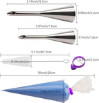 2Pcs Cream Icing Piping Nozzle Tip Stainless Steel,Long Puff Nozzle Tip with 50Pcs Disposable Pastry Piping Bags Cupcake and Puff Filling Kit Decorating Tool Supplies