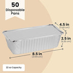 Juvale 50 Pack Aluminum Foil 2 lb Disposable Loaf Pans With Lids for Baking Bread, Heating, Storing Food (32oz, 8.5 x 4.5 In)