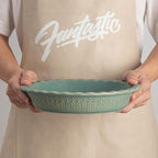 Fun Elements Ceramic Pie Pan, 9 Inch Pie Dish for Baking, Ruffled Pie Plate, Non-Stick Deep Dish Pie Pan for Apple Pie and Pot Pie, Thanksgiving Christmas Gifts, Set of 2, Green