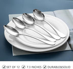 SANTUO Stainless Steel Dinner Spoons Set,12 Piece 7.3" Silverware,Table Soup Spoons Set,Mirror Finish & Dishwasher Safe