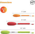 Popco 3-Piece Kitchen Tongs Set – Stainless Steel Heat Resistant Silicone Tips, Strong Comfort Grip, 3 Sizes (7, 9, 12 Inch), Non-Scratch, Dishwasher Safe, for Cooking, BBQ, Salad