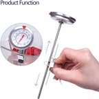 KT THERMO Candy/Deep Fry Thermometer with Instant Read,Dial Thermometer,12" Stainless Steel Stem Meat Cooking Thermometer,Best for Turkey,BBQ,Grill,Analog display