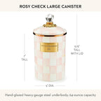 MACKENZIE-CHILDS Large Enamel Canister, Kitchen Storage Container for Flour and Sugar, 1.89 Liters, Pink-and-White Rosy Check