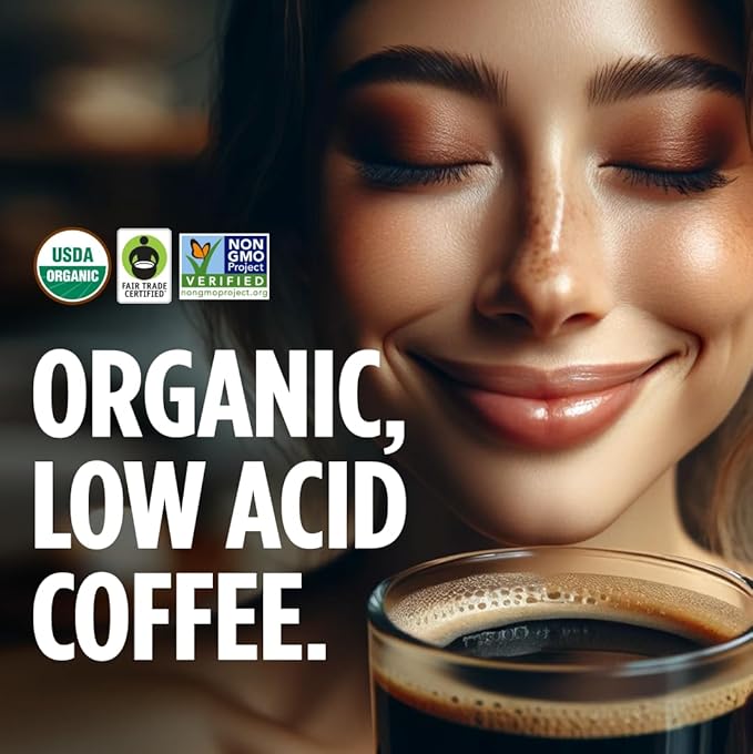 VitaCup Perfect Low Acid Coffee Beans, USDA Organic & Fair Trade, Mycotoxin Free, Dark Roast Guatemala Single Origin, Clean & Pure, Low Acidity, Whole Bean Coffee, 2 bags, 11oz each