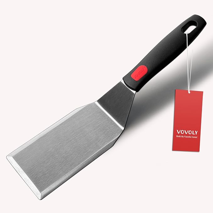 Professional Metal Spatula for Cast Iron Skillets and Flat Top Grills, Full Tang Silicone Handle,Thickened Stainless Steel Blade, Smash Burger Spatula Turner for Flipper, Cooking, BBQ, 5 x 2.75 Inch