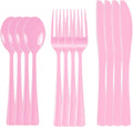 300 Pack Pink Disposable Plastic Silverware Heavy Duty, Plastic Cutlery Set,Forks and Spoons Knives Set for Birthday Party Prom Night, Weddings