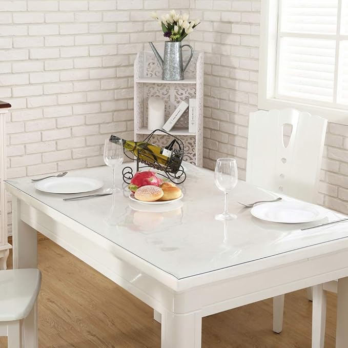 NECAUX Custom 52 x 75 Inch Clear Table Cover Protector, 1.5mm Thick Wood Grain Transparent Table Pad Non-Slip Tablecloth Plastic Protective Pad for Dining Room Table, Conference Table