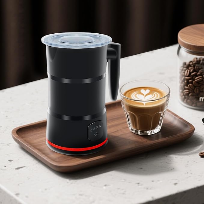 4 in 1 Electric Milk Frother, Steamer with Warming function, Automatic Hot and Cold Milk Frother, Coffee Frother, Latte, Hot Chocolate, Macchiato, Cappuccino (Black)
