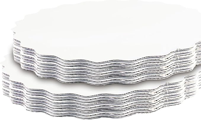 qiqee 10 Inch White Wave Cake Boards Round 15-Packs Circles Rounds Base Food-Grade Cardboard Wave Cake Plate（Thinner But Stronger）
