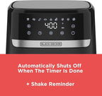 BLACK+DECKER Purifry 6QT Air Fryer, Timer with Auto Shut-off and Shake Reminder, Digital LED Touchscreen and 9 Presets, 1500w up to 400 F, Dishwasher Safe Parts