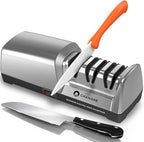 Electric Knife Sharpener 3 Stage - 100% Diamond Abrasives with 15°Precision Angle Guide, for Sharpening and Polishing Steel Kitchen Knives and Ceramic Knives,240 Grit and 600 Grit and 1000 Grit