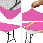 10 Pack Fitted Tablecloth for 6 Foot Rectangle Tables, Hot Pink Elastic Outdoor Picnic Table Cover, Washable Stretch Folding Table Cloths 6 ft for Camping Party Patio Kitchen Banquet, 30" W x 72" L