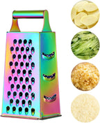 4 Sides Box Grater For Kitchen,Stainless Steel Cheese Grater With Handle,Multi-Function Vegetable Slicer Food Shredder For Chees,Ginger,Vegetables,Rainbow