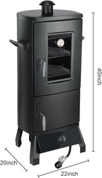 Propane Smoker with Cover, Vertical Meat Gas Smoker Grill Outdoor Heavy Duty 3 Removable Smoking Racks, Black