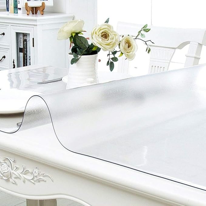 NECAUX Custom Multisize 1.5mm Thick Frosted PVC Table Cover Protector - 16 x 60 Inch Rectangular Plastic Table Cover Desk Pad Mat for Office & Computer Desk/Console Table/Media Stand