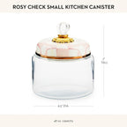 MACKENZIE-CHILDS Rosy Check Kitchen Canister, Decorative Pink-and-White Glass Storage Jar with Lid, Small