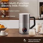 MAISON HUIS Milk Frother, 6-IN-1 Electric Milk Steamer, 20oz/591ml Hot & Cold Foam Maker for Latte & Cappuccino, 550W Fast Heating Stainless Steel Milk Steamer, Hot Chocolate Maker