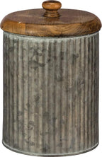 Primitives by Kathy Rustic Style Canisters, Set of 3, Galvanized Metal and Wood