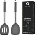 3Piece Silicone Spatula Set, Heat-Resistant, Non-Stick Kitchen Spatulas, BPA-Free, for Eggs, Pancakes, Fish, Woks, Includes Multifunctional shelf spoon pad (gray)