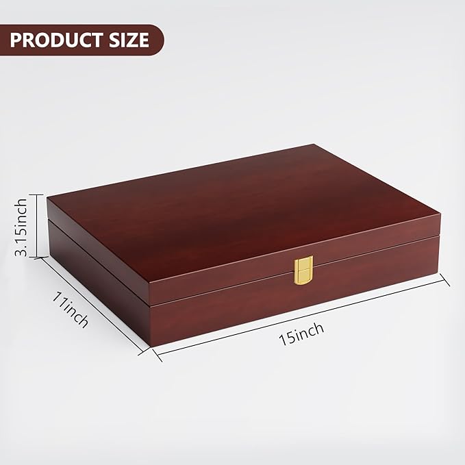 Mahogany Wood Silverware Storage Box,Silverware Case Flatware Chest with Felt Lined,Flatware Storage Box for 12 sets of Utensils,Silverware Chest without Silverware,Silverware Organizer with Lid