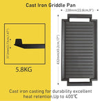 COVERCOOK Griddle Pan, Cast Iron Grill Hot Plate, Rectangular Grill, 2 handles with Ridged Surface for Induction Electric Cooktop，16 x 9inch