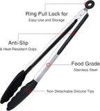 Kitchen Tongs Set of 3, Black Cooking Tongs with Silicone Tips, Non-Stick Non-Scratch Heat Resistant Tongs for Grilling Cooking BBQ Buffet Salad (Black, 7/9/12 Inch)