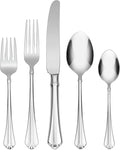 Oneida Silverware Set For 8, Juilliard 45-Piece Fine Flatware Set with Serving Utensils, Service For 8, 18/10 Stainless Steel, Mirror Finish, Dishwasher Safe,Knives Spoons & Forks Set(Silver 45 Piece)