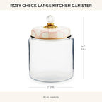 MACKENZIE-CHILDS Rosy Check Kitchen Canister, Decorative Pink-and-White Glass Storage Jar with Lid, Large