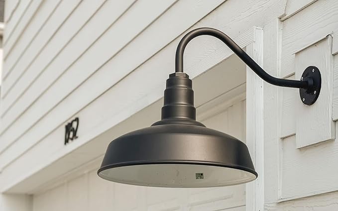 Steel Lighting Co. Gardena Barn Light | Outdoor Wall Mounted | 16" Dome | 16" Gooseneck | Farmhouse Light Made in America | Green Exterior/White Interior