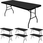 6 Pack Stretch Fabric Table Top Cap Cover, fits 5' Tables, Spandex Table Covers Washable Elastic Universal Rectangle Tablecloth Protector for Indoor Outdoor Party Picnic Wedding, Black, 30" W x 60" L