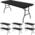 6 Pack Stretch Fabric Table Top Cap Cover, fits 6' Tables, Spandex Table Covers Washable Elastic Universal Rectangle Tablecloth Protector for Indoor Outdoor Party Picnic Wedding, Black, 30" W x 72" L