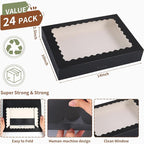 Cookie Boxes,14x10x2.5 Inch Large Bakery Boxes with Window for Pies Chocolate Strawberries Muffins Donuts Pastry Dessert Christmas(Black, 14 * 10 * 2.5inch/24pcs)