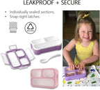 Kids Glitter Snack Container - Mini Bento Lunch-Box, Small Leakproof Container Boxes for Toddlers Girls Snacks Lunches, 3 Compartment - School Daycare Portion Containers, Pink Purple Sparkle Set of 2