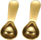 uxcell 2Pcs Stainless Steel Coffee Scoop, 30ml Short Handle Measuring Spoon for Ground Coffee Tea Sugar Kitchen Gifts, Gold