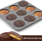 Palksky Chocolate Almond Peanut Butter Cup Mold - (3PCS) 9 Cup Bite Size Fat Bombs Snack Baking Pan/Mini Silicone Cookie Candy Mold for Brownie, Jello, truffle